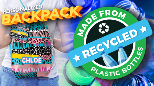 Personalized Backpack Made From Recycled Plastic Bottles.